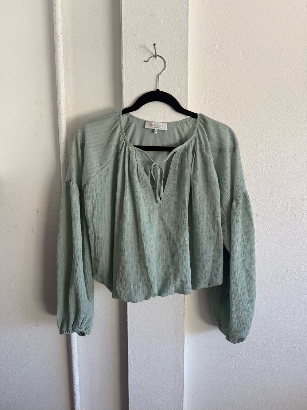 Wayf Sage Green Tie-Neck Peasant Blouse